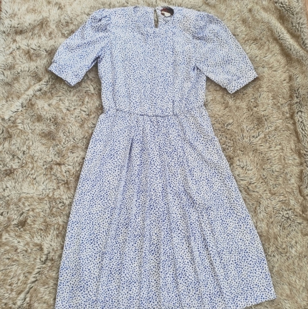 Lisa II Vintage Short Sleeve Flared Waist Geometric Print Dress Blue Size 12